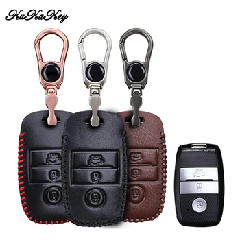 

KUKAKEY 3 Button Leather Car Key Cover For Kia Rio Sportage Ceed Corento Cerato K2 K3 K4 K5 Sorento Key Fob Shell Keychain Case