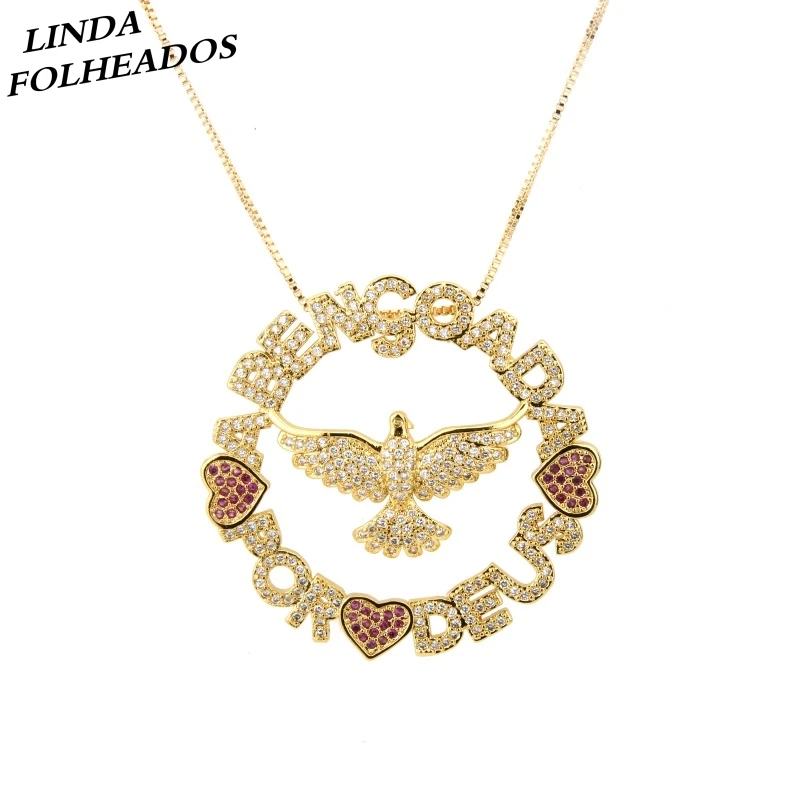 

New Designed Hot Sale Gold Color Round Bird Cubic Zirconia Bridal Wedding Jewelry Pendant Necklace for Women Gift Anniversary