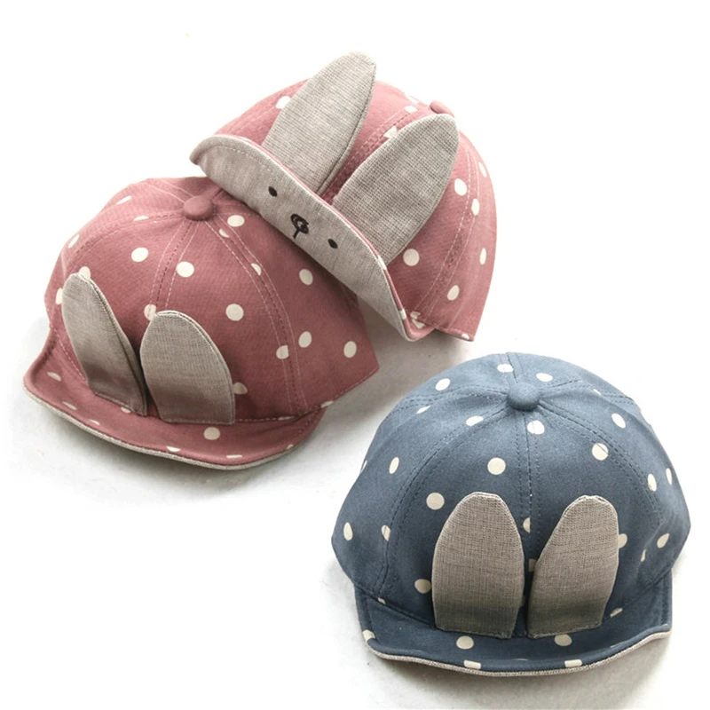 Summer Sun Hats For Girls Boys Baby Beanie For Boys Girls Long Rabbit Ears Children Dots Hats Girls Baby Hat Newborn V15# (4)