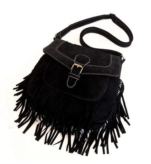 Матовая открытая сумка в стиле бохо из искусственной кожи, женские сумки, винтажные сумочки с бахромой, женские сумки через плечо - Цвет: women bag black