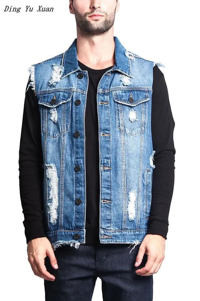 Black Denim Jeans Waistcoat Vest Gilet Biker Motorcycle Casual Lightweight