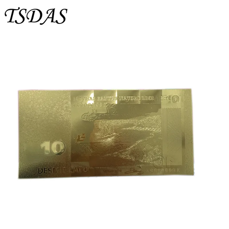 Бизнес подарки 24k золото позолоченная банкнота 10 Lat, Латвийская коллекция банкнот 10 шт/партия Прямая