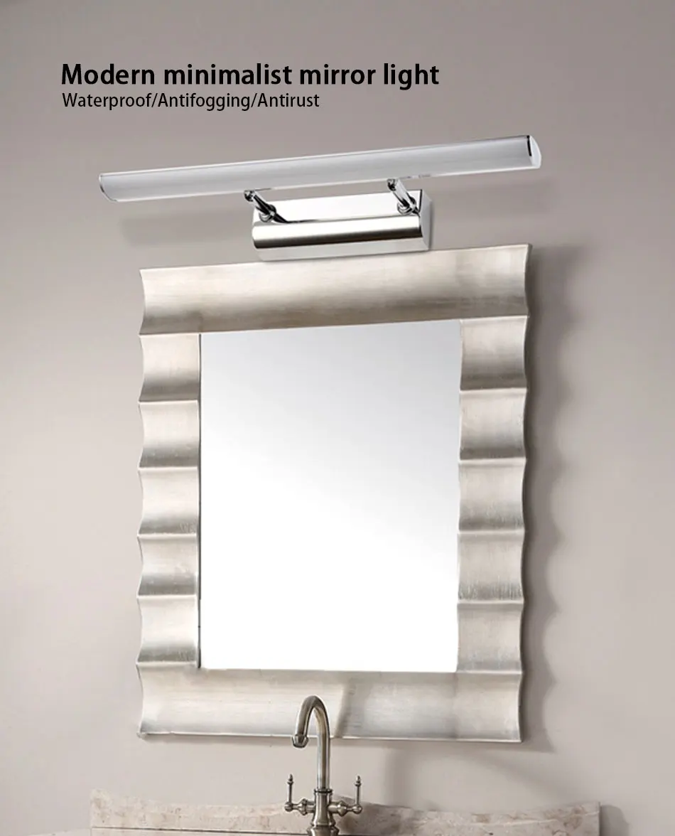 Светодио дный Лампа переднего зеркала 40 см 56cm7W 9 Вт нержавеющая+ акрил современный декор освещения Ванная комната лампа Спальня фойе исследование бра