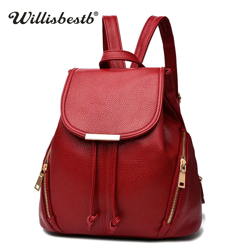 

New Hasp Women Backpack School Bags Teen Girls Leather Soft Lady Casual College Daypacks Mochila Solid White Female Backpacks