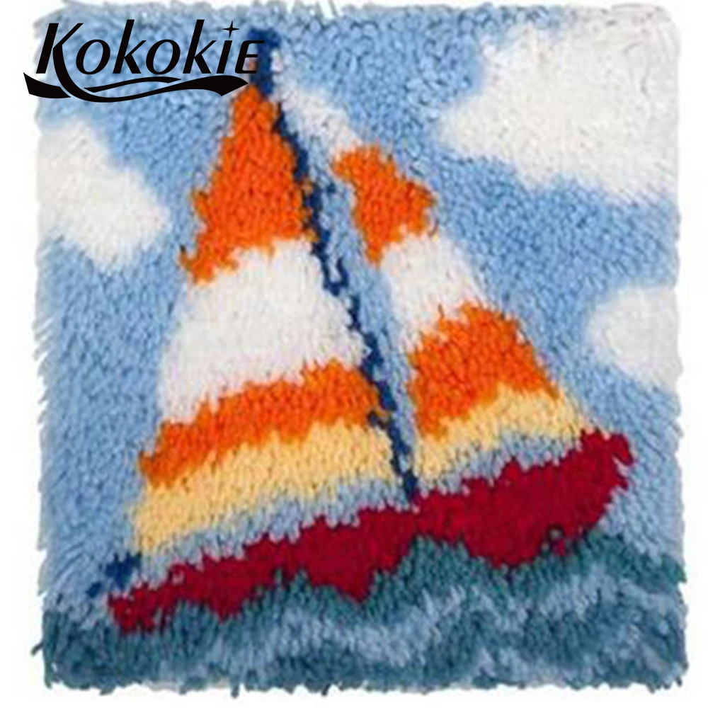 

DIY Cross Stitch Needlework Crocheting Rug Embroidery 3d carpet Latch Hook Kit Rug throw pillow sailboat Cushion Mat