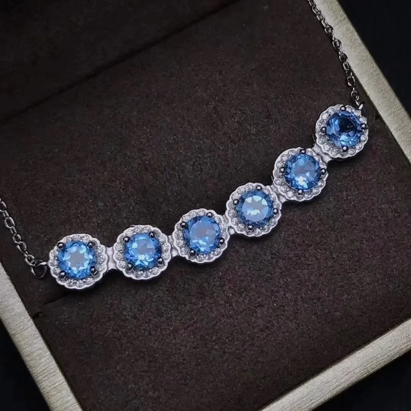 Fidelity natural 5mm blue topaz Necklaces s925 sterling silver fashion