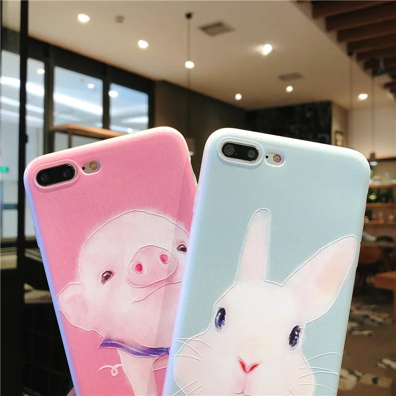 Niedlichen Kaninchen Gemusterte Fall Für iPhone 6 6s 7 Plus Abdeckung Weichen Silikon 3D Relief Sch