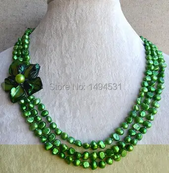 

Wholesale Pearl Jewelry - Shell Flower 18.5-20.5 Inches 6-7mm Green Color Genuine Freshwater Pearl Necklace - Handmade Jewelry
