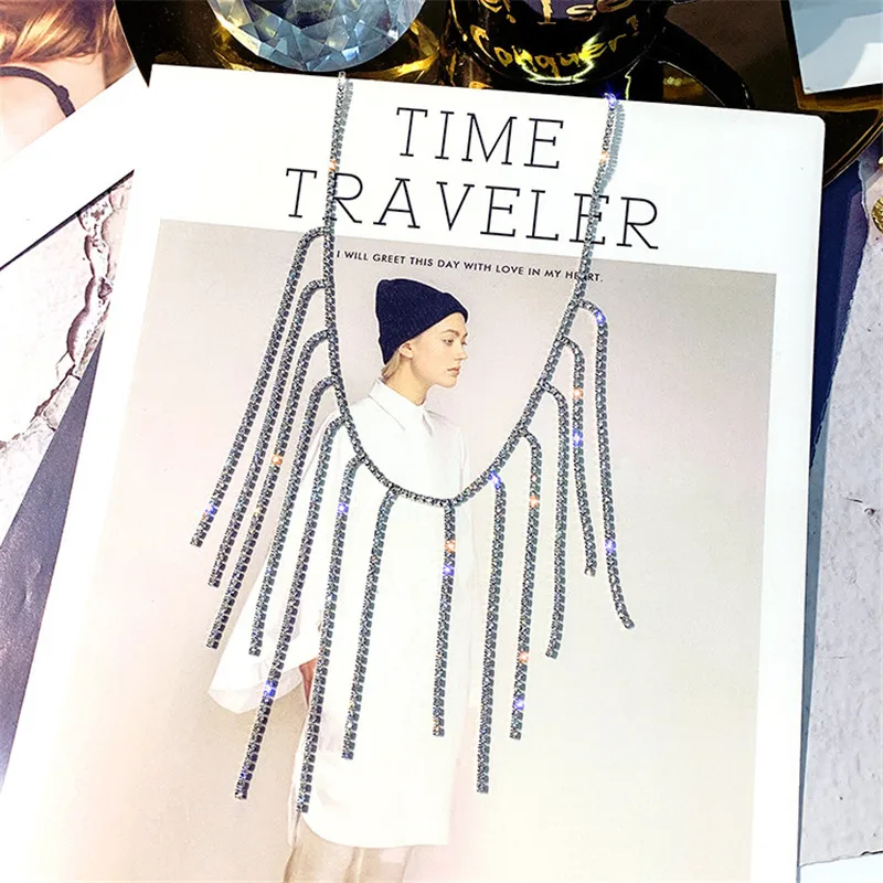 FYUAN Мода Полный Стразы колье ожерелья для женщин Bijoux длинные кисточки Кристаллы подвески массивные Ювелирные изделия Подарки