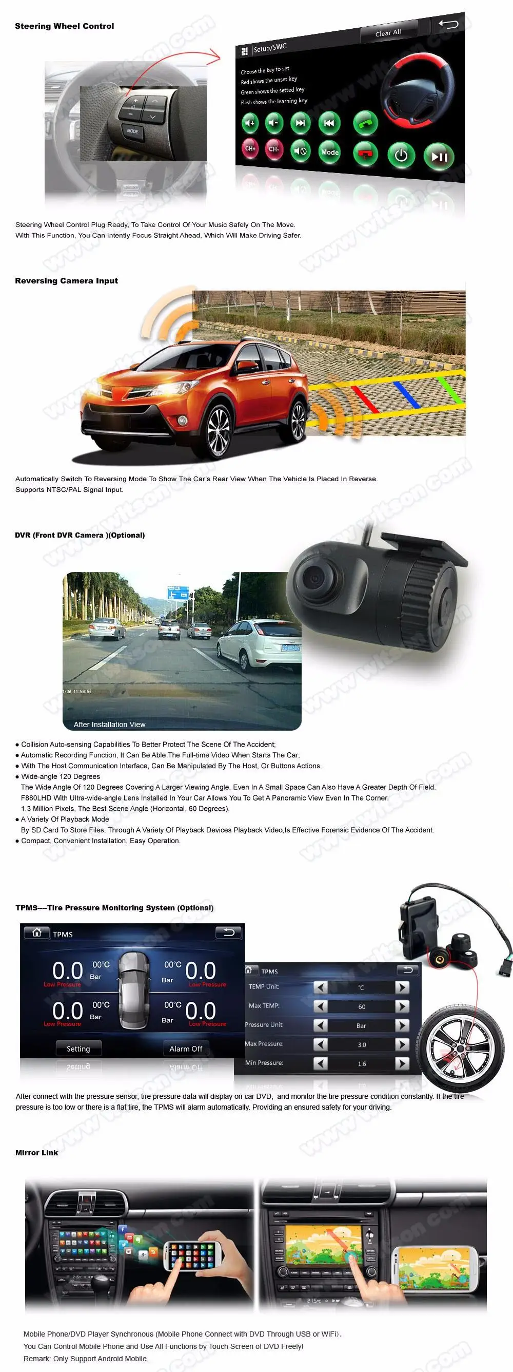 Best 6.95" Special Car DVD for Toyota Corolla 2000-2006 & Hilux 2001-2011 with Front DVR Camera Support & Android Mirror Link Support 5