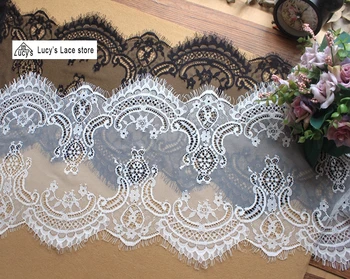

Lucy Lace Boutique 25x300CM/piece soft high quality lace trimming Black and Off white eyelash chantilly lace