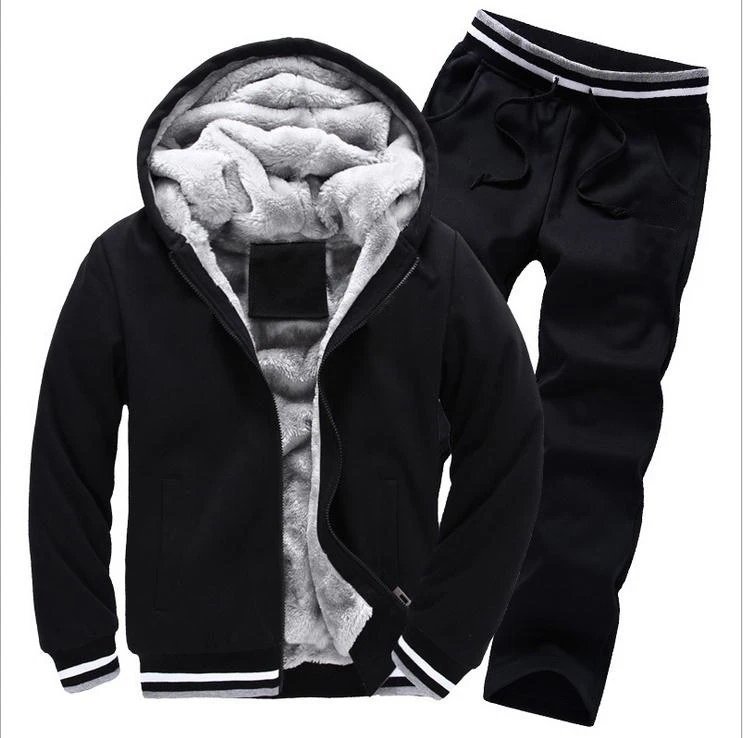 Winter Warm Tracksuits Men Male Hoodies Sweatshirt Suits Fur Lining