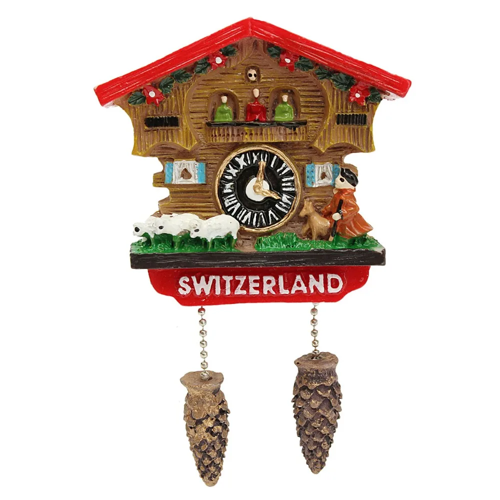 

High Quality Handmade 3D Resin Cuckoo Clock Travel Souvenirs Creative Refrigerator Magnetic Stickers Home Decoration Switzerland