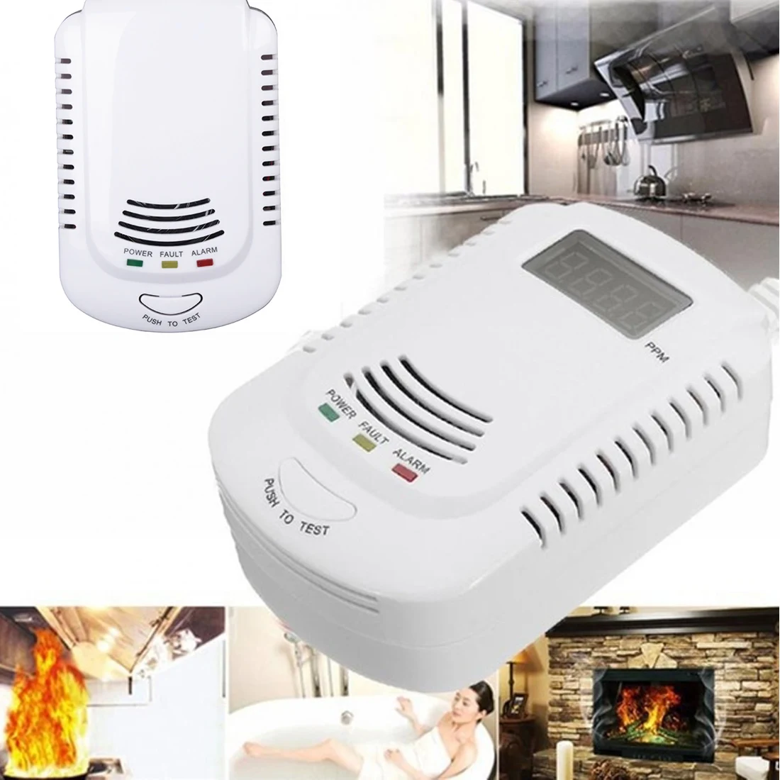 

Gas Detector Voice Warning Kitchen Alarm Kit Independent Plug in Combustible Natural LCD Display Gas Leak Sensor Alarm