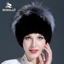 2016 New Black Good Fur Hat With Silver Fox Fur Keep Warm Beanies Cap New Thick Female Cap