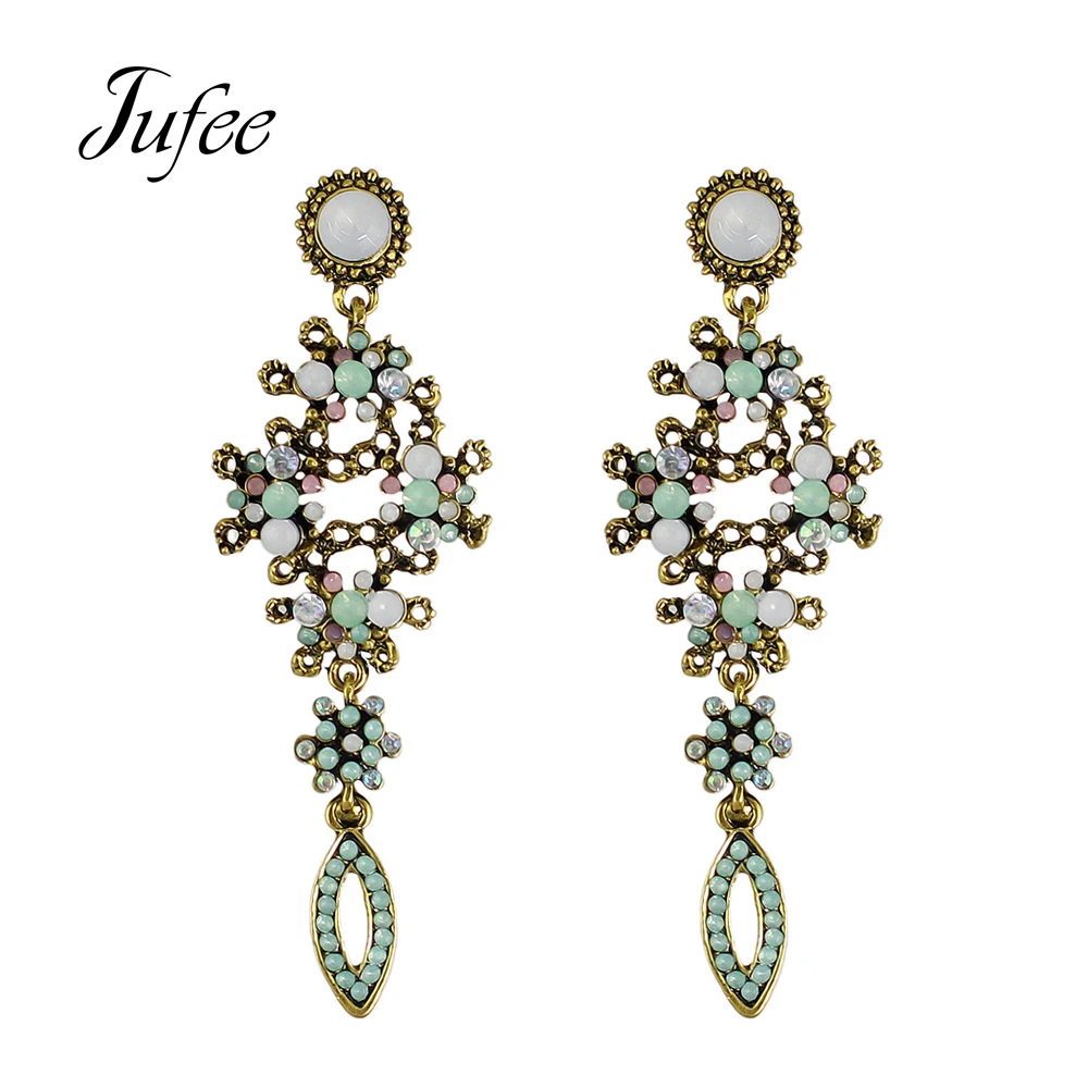Jufee Luxury Boho Earrings Antique Gold Color with Colorful Rhinestone
