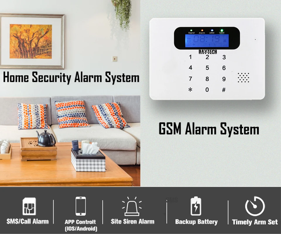 DAYTECH Беспроводная GSM сигнализация комплект Детектор движения датчик охранная сигнализация система домашней безопасности аудио/домофон управление приложением