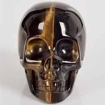 

3 inch tiger eye refinement Skull figurine natural stone mineral Carved Realistic statue healing Home Ornament art collectible
