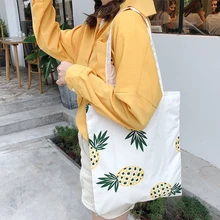 Вместительная многоразовая сумка для покупок с фруктовым принтом, тканевая сумка-тоут для продуктов, сумка для книг, женская модная универсальная Милая Корейская сумка