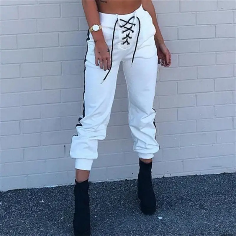 

Side Striped Pants 2018 Hot Womens Casual Harem Baggy Hip Hop High Waisted Sweat Pants Slacks Trousers NEW