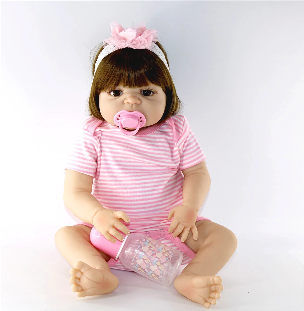 

22inch Full Silicone Body Reborn Baby Doll Toy 55cm real touch Newborn Princess Babies Bebe Bathe Accompanying Toy Birthday Gift