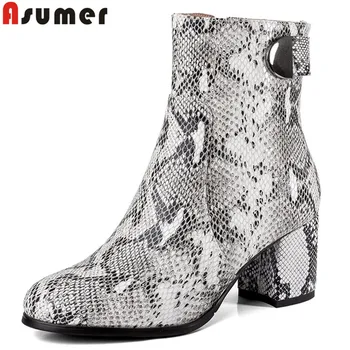 

ASUMER 2020 fashion autumn winter boots round toe zip genuine leather boots square heel ladies prom ladies ankle boots