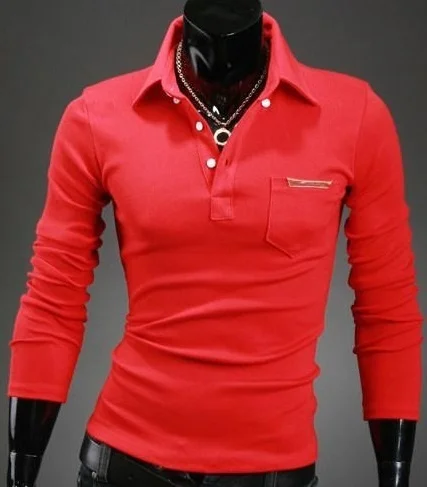 Повседневные Длинные рукава деловая Мужская рубашка мужской полосатый модный бренд рубашки поло дизайнерские мужские теннисные Поло Camisa футболки, рубашки поло - Цвет: Красный