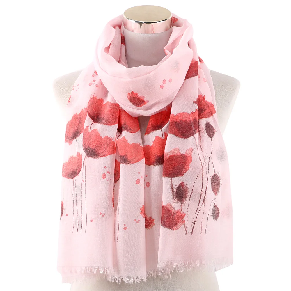 Poppy Printed Scarf Female New Floral Pattern Spring Autumn High Quality Shawls 70*180CM Fashionable Temperament All-match Scarf