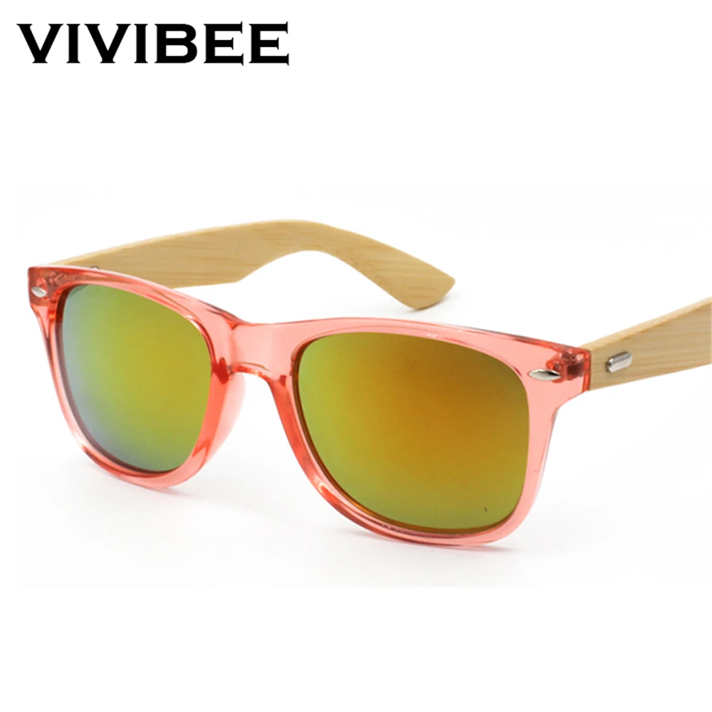 VIVIBEE мужские и женские солнцезащитные очки из натурального бамбука UV400 ретро