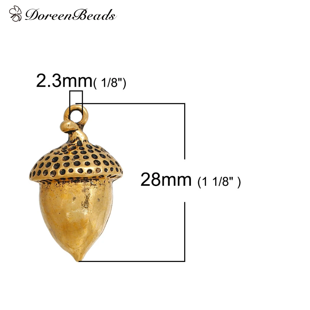 DoreenBeads 3D Подвески из цинкового сплава желудь серебристый цвет золото 28 мм (1 1/8