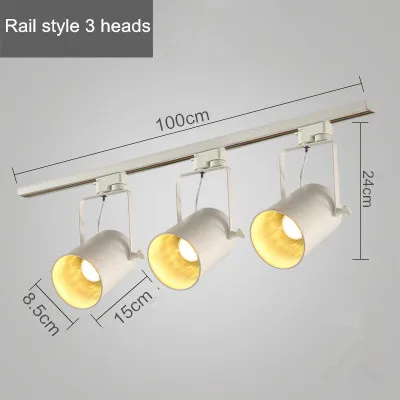 Современный светодиодный потолочный светильник COB, Железный белый Потолочный светильник, светильник для одежды, Точечный светильник, ретро рельсовый светильник, кухонная лампа - Цвет корпуса: 3 heads without pole