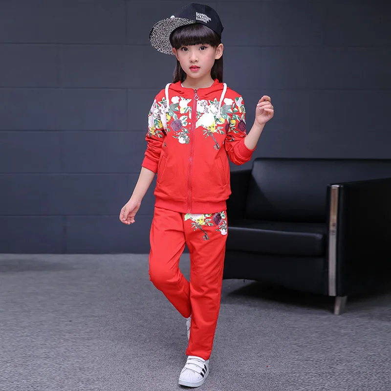 

Children Spring Autumn Flower Printing Suit Girls Tracksuit Kids Sport Costums 3 4 6 8 10 12 Girls Clothing Sets