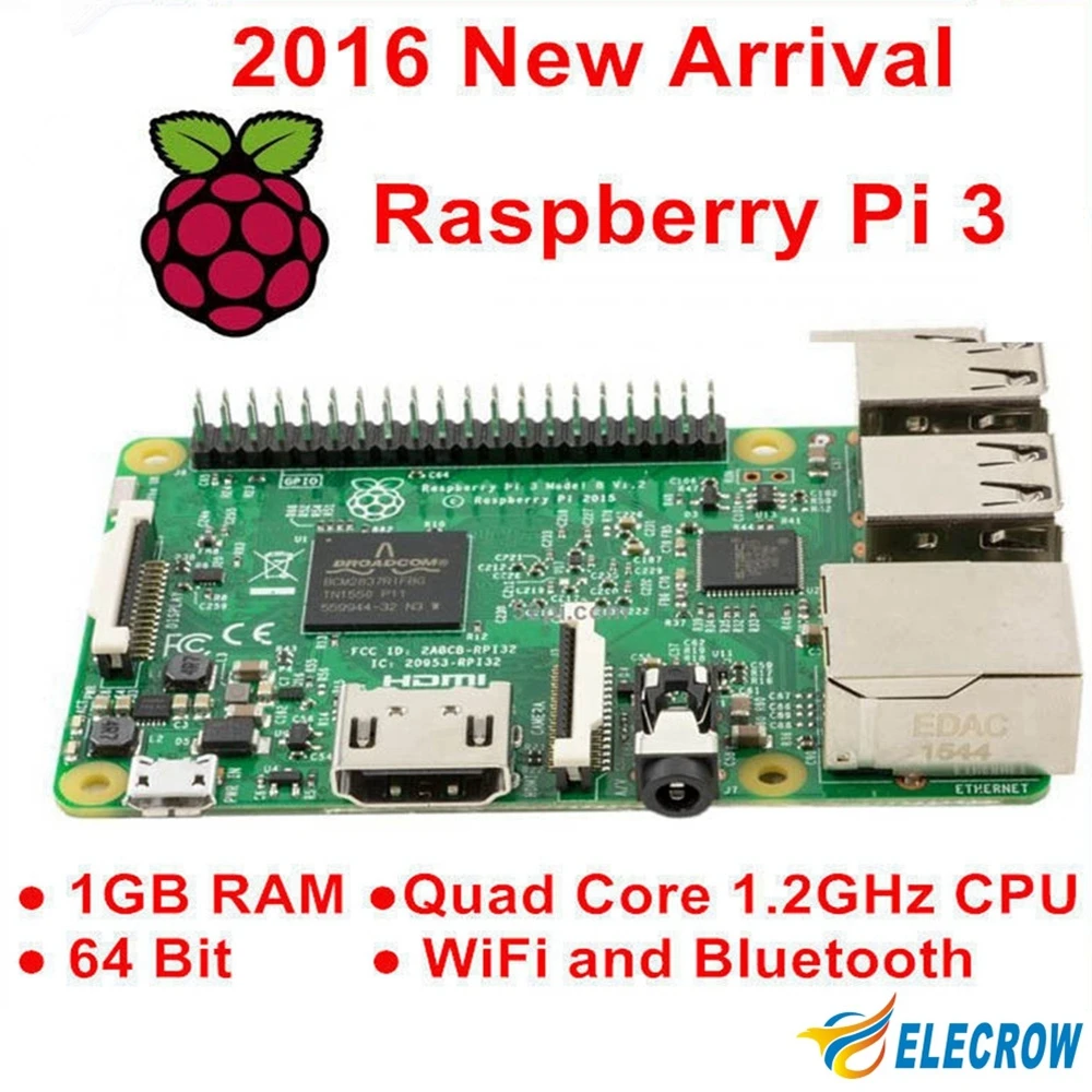 Elecrow Raspberry Pi 3 Model B 1GB RAM Quad Core 1.2GHz 64 bit CPU WiFi