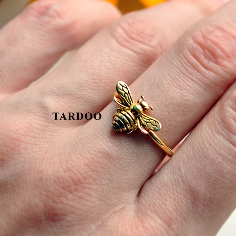 

Tardoo Gold Bee Cuff Rings 925 Silver Cute Honeybee Ring Fashion Jewelry For Women Lovely Black Strips Honey Bee Party Open Ring