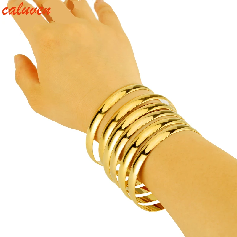 

New 8MM 6pcs/lot Ethiopian Gold Color Bangles for Women Dubai Gold Bangle Jewelry For Ethiopian Glossy Bangles & Bracelets