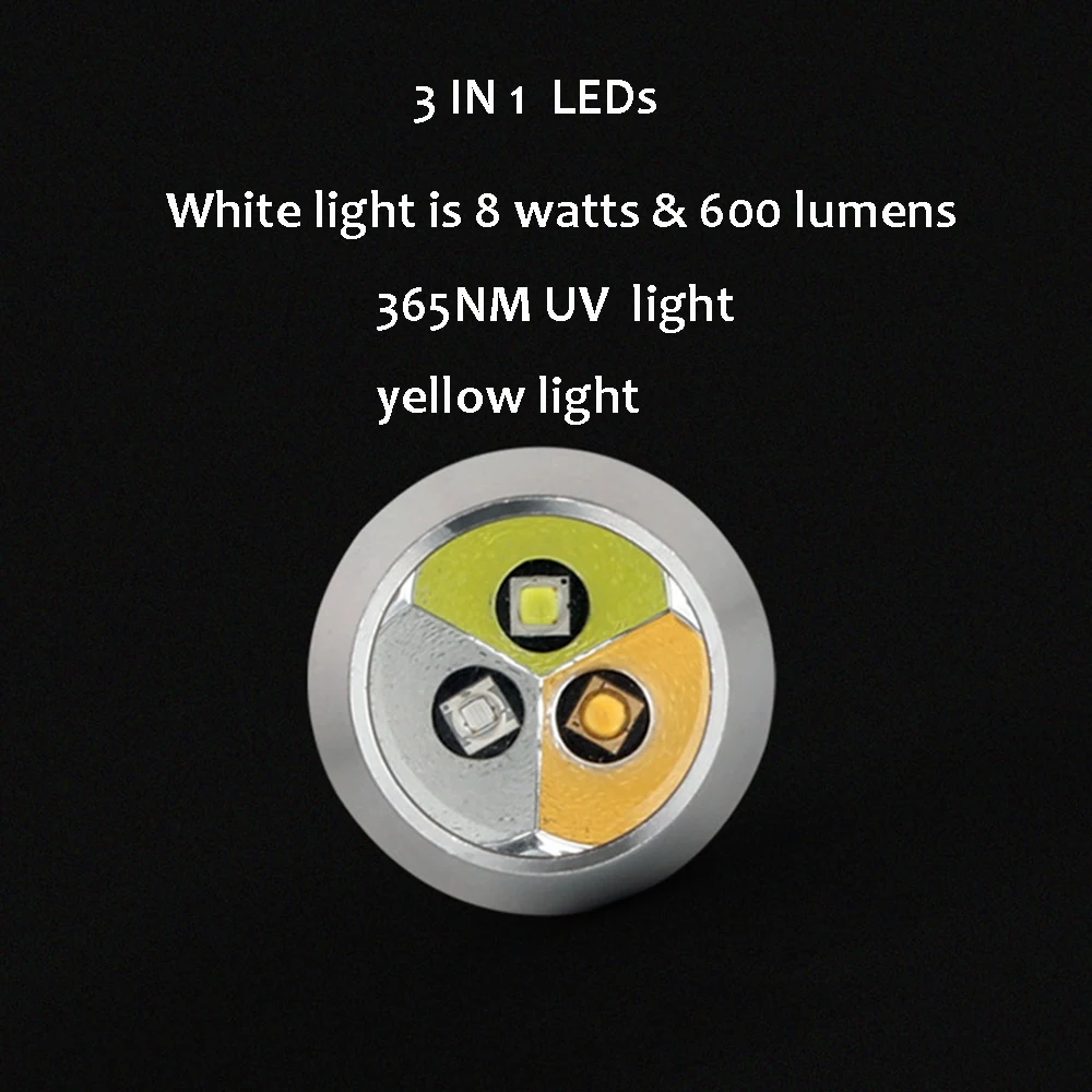 Мощный белый свет и желтый и 365NM черный свет УФ светодиодный фонарик для нефрит, агат, ювелирные изделия, янтарный оценки, драгоценных