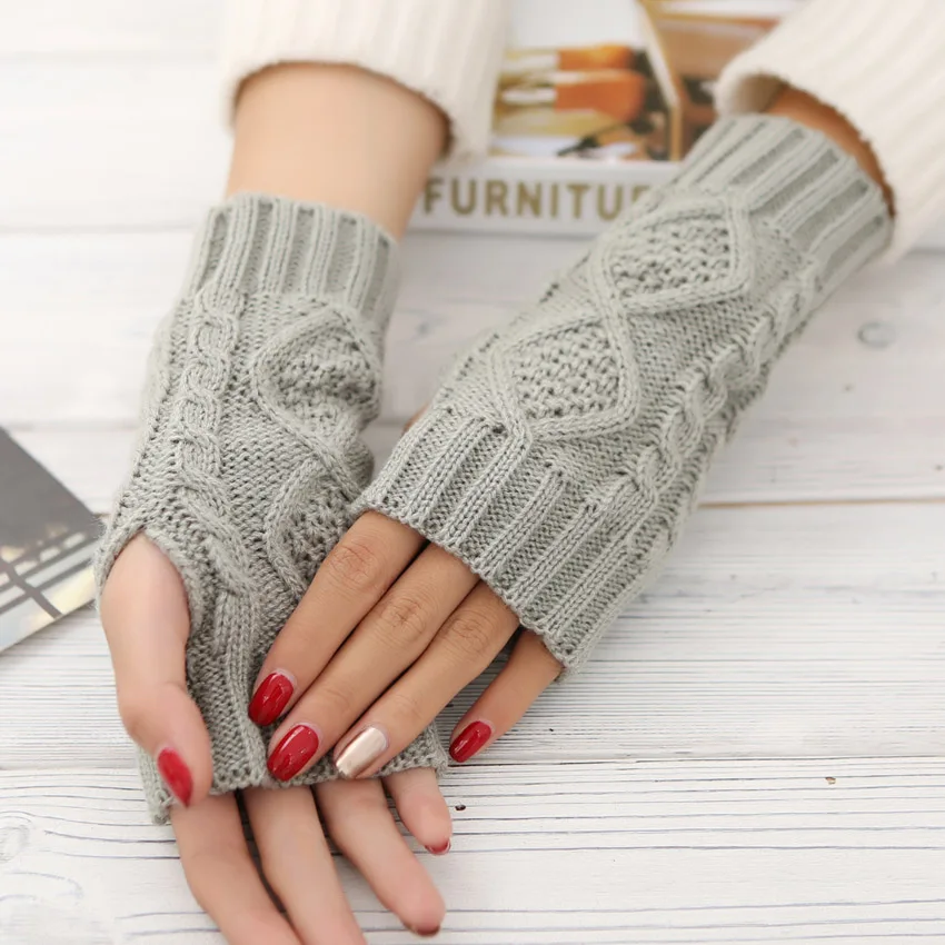 

Solid Winter Gloves Women Knitted Fingerless Ladies Gloves Fashion Arm Warmer Mittens Women Glove Winter Warm Wrist With Wool