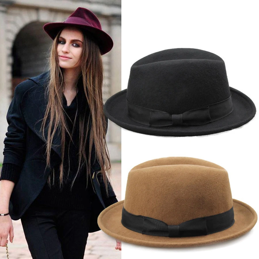Di modo Delle Donne VTG Nero Fedora cappello Stile Feltro Trilby Cappello  BNWT/NUOVO Gangster Laday Panama Cappello per il Sole Con Fascia 10|Women's  Fedoras| - AliExpress