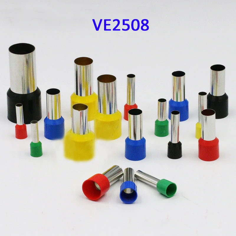 

200PCS E2508 Blocks Pin Tube Insulated End Terminal Wire Copper Crimp Connector European Terminals VE2508