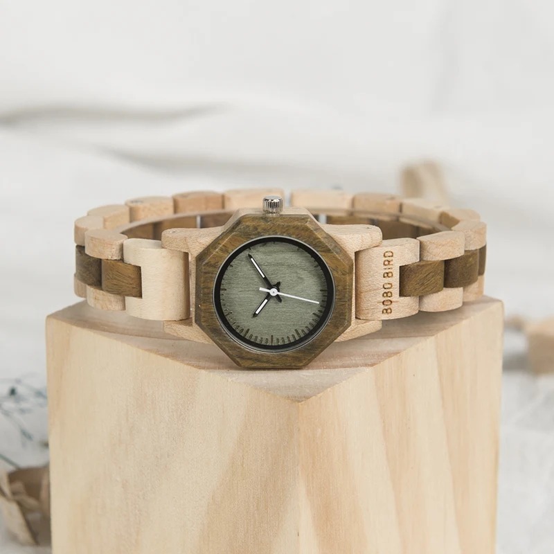 Bobo птица новые WM25 природы деревянные часы для женщин Творческий Дизайн Octagon кварцевые часы подарочной коробке oem Relogio feminino