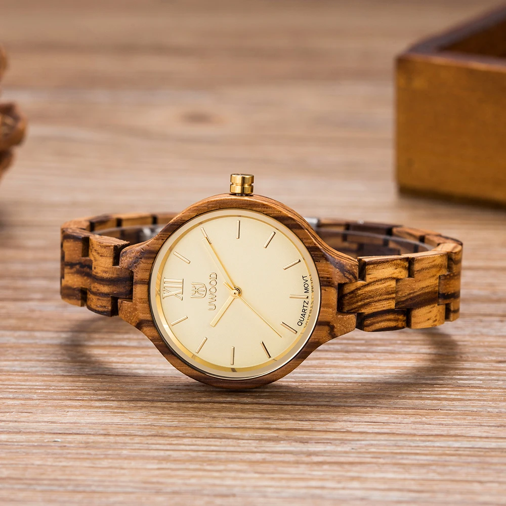 Роскошные брендовые деревянные часы японский кварцевый механизм наручные часы водостойкий деревянный браслет сталь складная застежка женские часы