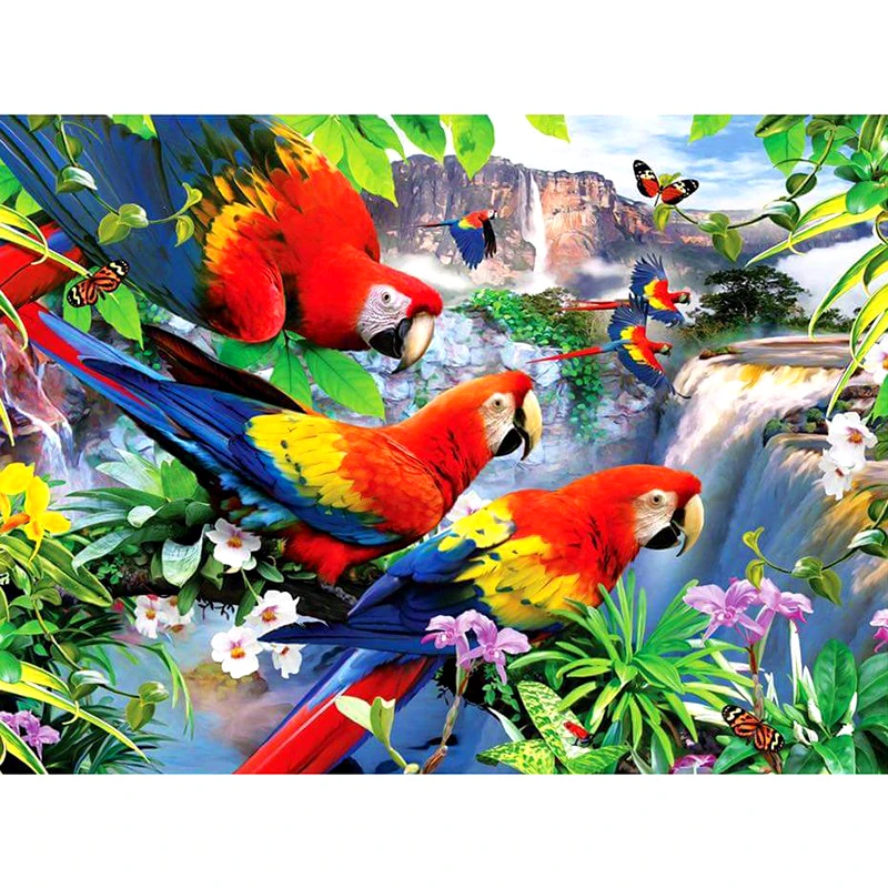 Parrot Bird &amp; Waterfall
