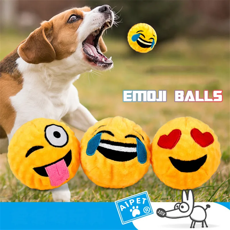 AHUAPET Dog Plush Toy Emoji Fleece Ball Puppy Toys Ball Squeak Bite