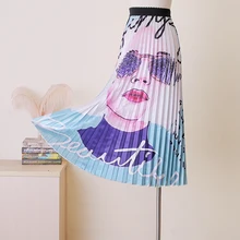Летняя новая женская свежая, милая, элегантная, высокая талия и тонкая плиссированная юбка с принтом