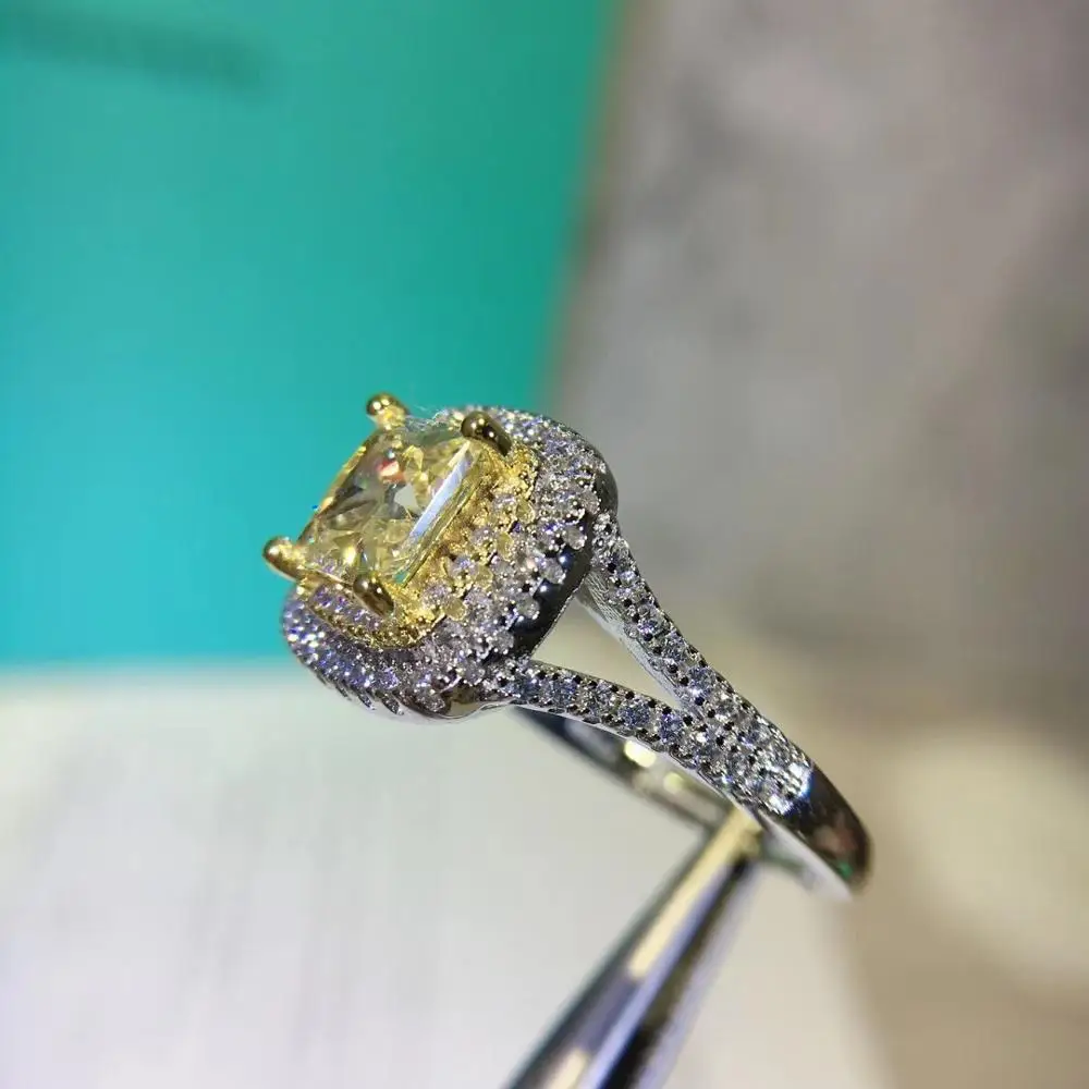 

Charm Jewelry Woman Party Wedding Gift Square Yellow Stone AAA Zircon 925 Sterling Silver Ring SIZE 678