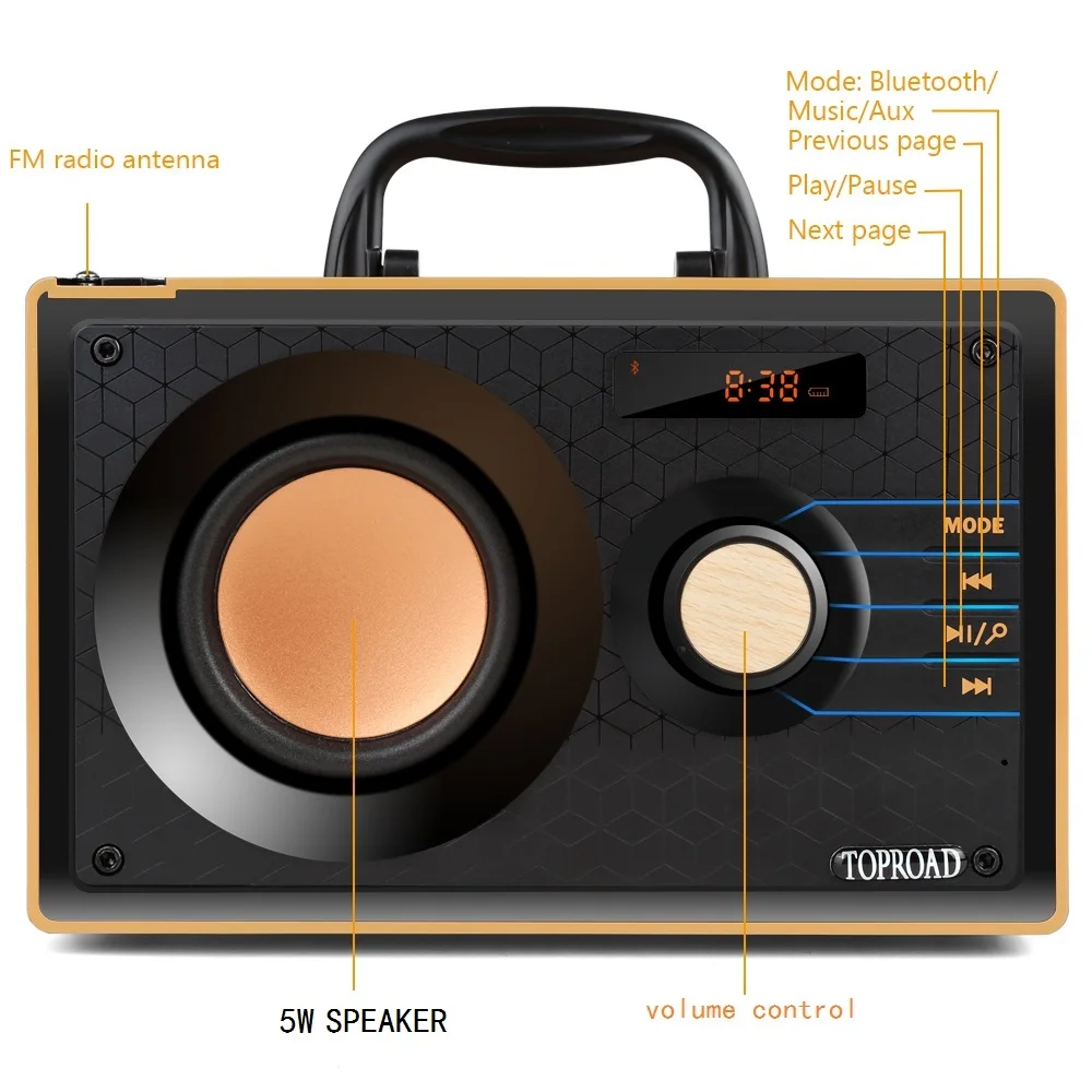 TOPROAD bluetooth-динамик на рабочий стол портативный открытый ручной пульт дистанционного управления деревянные колонки беспроводной стерео сабвуфер громкий динамик