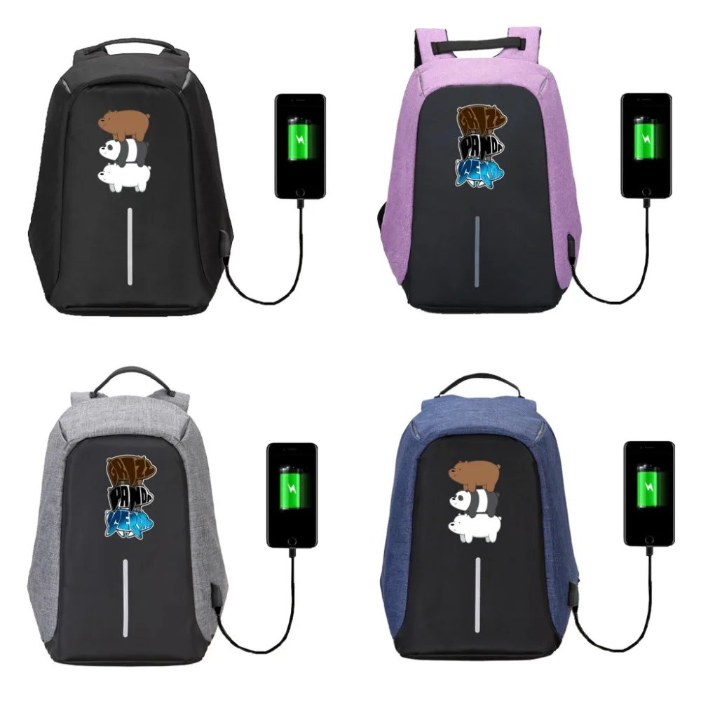 

Anti Theft Usb Charging Laptop Waterproof backpack Shoulder Travel Bag Unisex Knapsack for We Bare Bears backpack 8 style