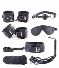 Black Purple Pink Adult Sex Toys for Couple 7 Set PU Leather Handcuffs Whip Collar Bondage Gear Erotic Toy Restraints for Men