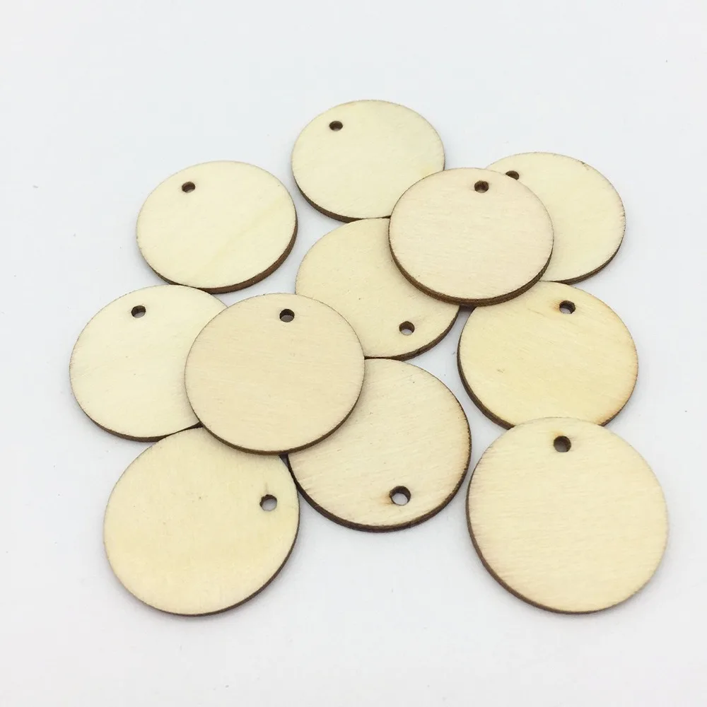 50pcs 38mm 1.5 inch Blank Wood Circle Pendants Round Wooden Discs With