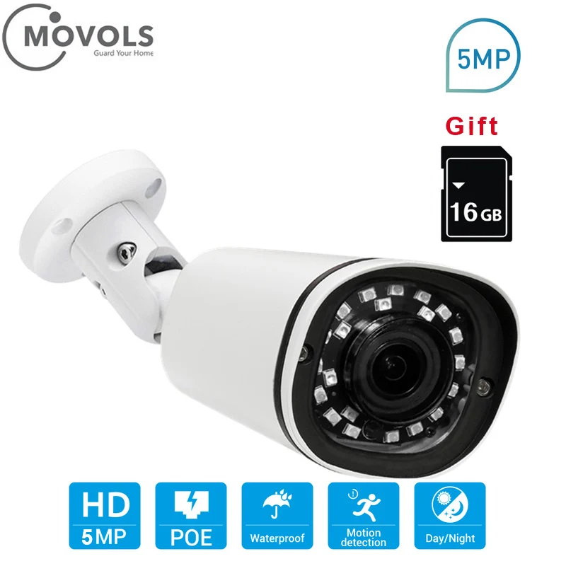 

MOVOLS Bullet IP Camera PoE 5MP HD Auto Focus SD Card Outdoor Waterproof Infrared Night Vision Security Video Surveillance